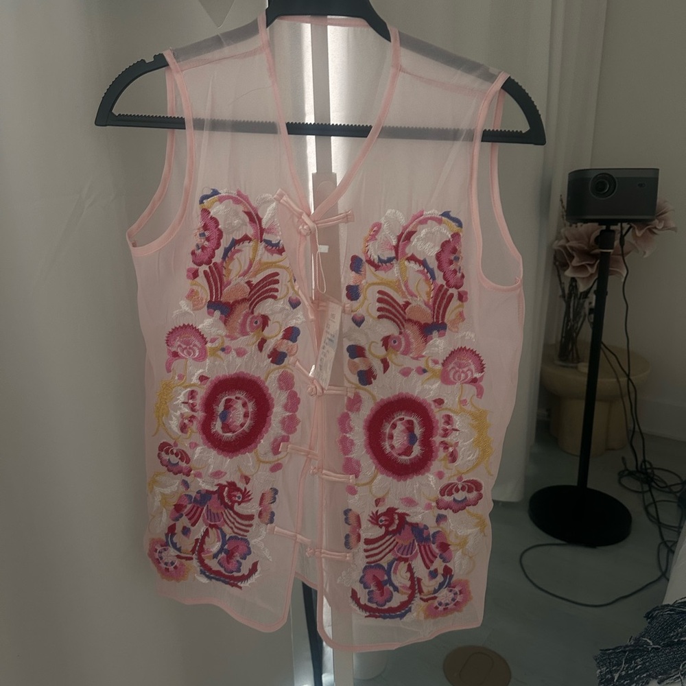 Pink Handmade Embroidered Traditional Chinese Vest Brand new